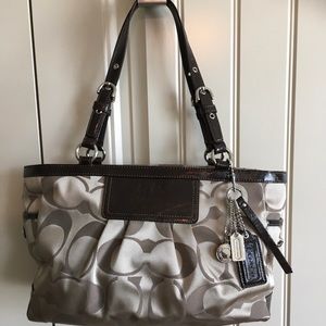 Coach Signature Jacquard Fabric & Leather Tote